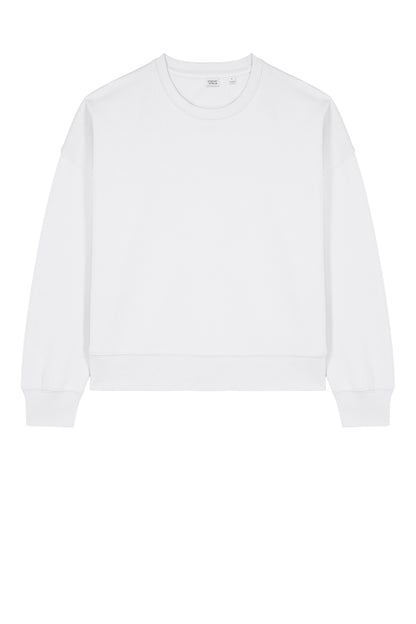 Stanley/Stella Women’s Stella Alma Crewneck Sweatshirt in White, front flat