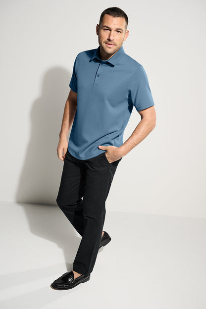 Mercer+Mettle Lite Spacer Polo in Night Navy, view on model