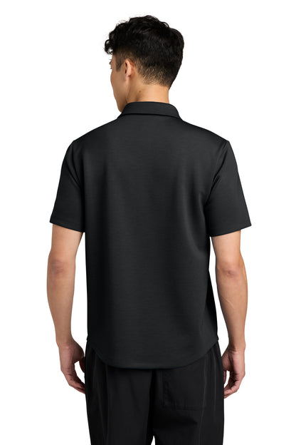 Mercer+Mettle Lite Spacer Polo in Deep Black, back on model