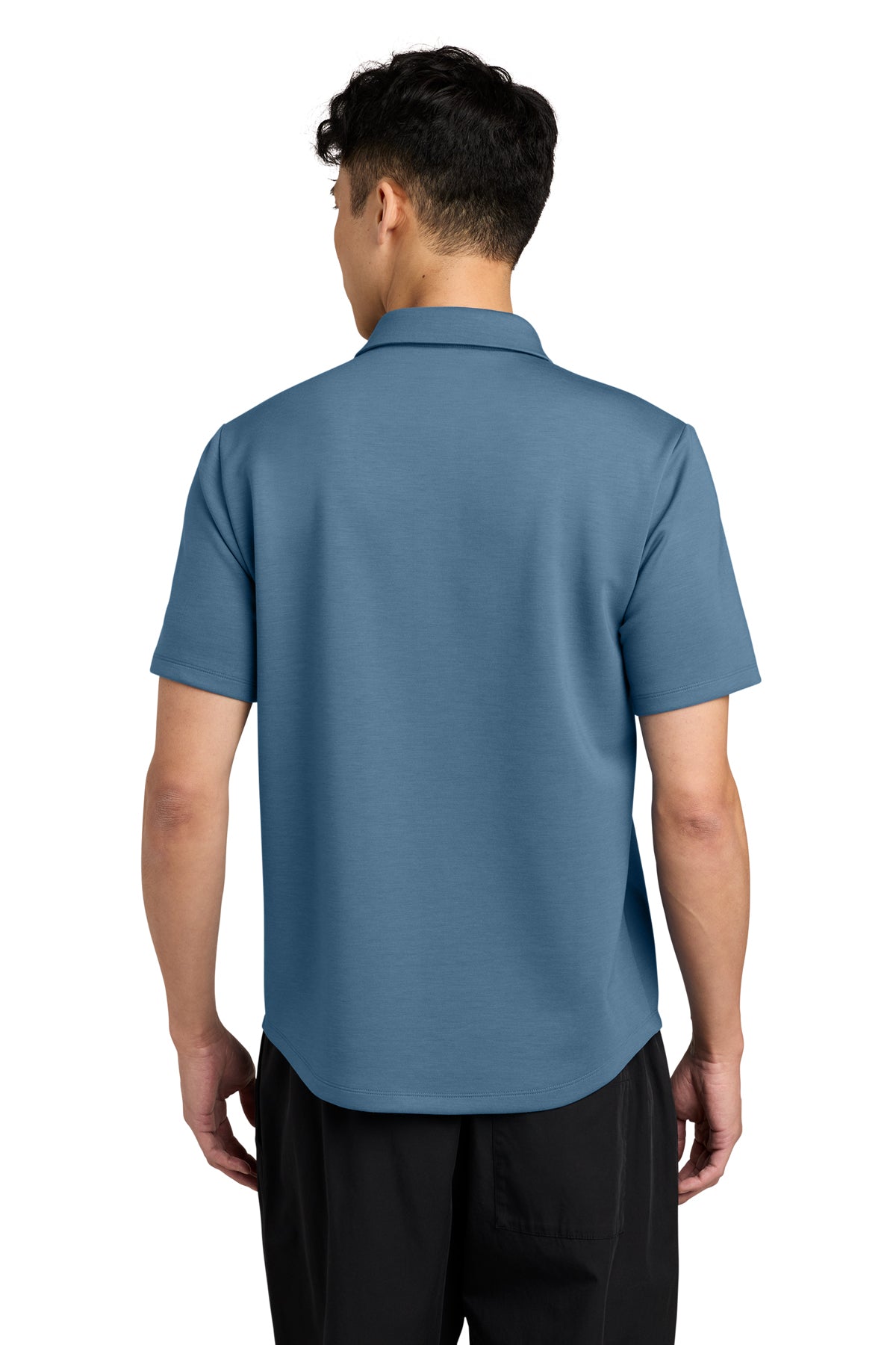 Mercer+Mettle Lite Spacer Polo in Harbor Blue, back on model
