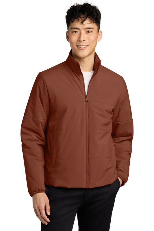 Mercer+Mettle Brookline Quilted Jacket in Dark Sienna, front on model