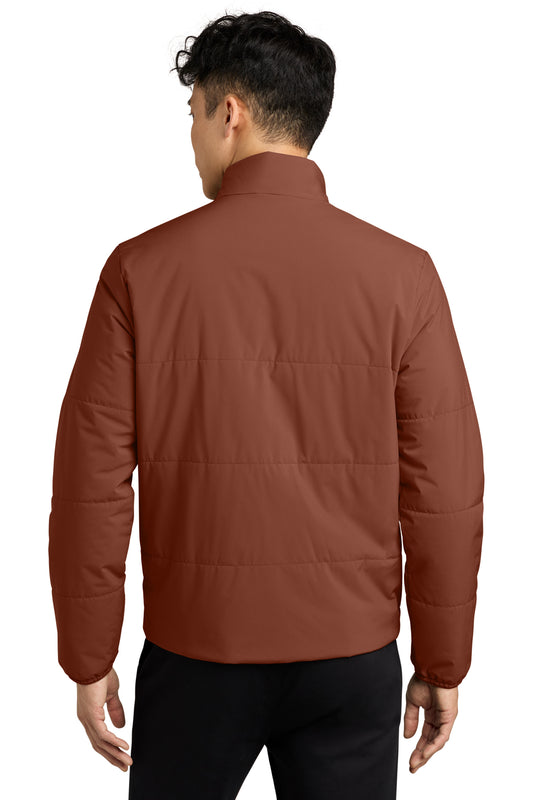 Mercer+Mettle Brookline Quilted Jacket in Dark Sienna, back on model