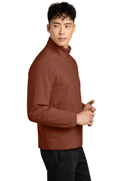 Mercer+Mettle Brookline Quilted Jacket in Dark Sienna, side on model
