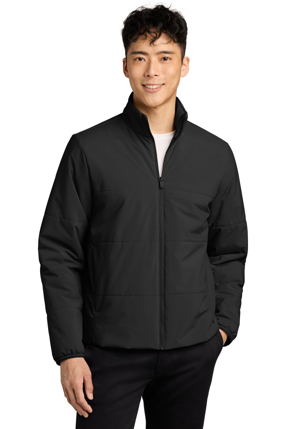 Mercer+Mettle Brookline Quilted Jacket in Deep Black, front on model