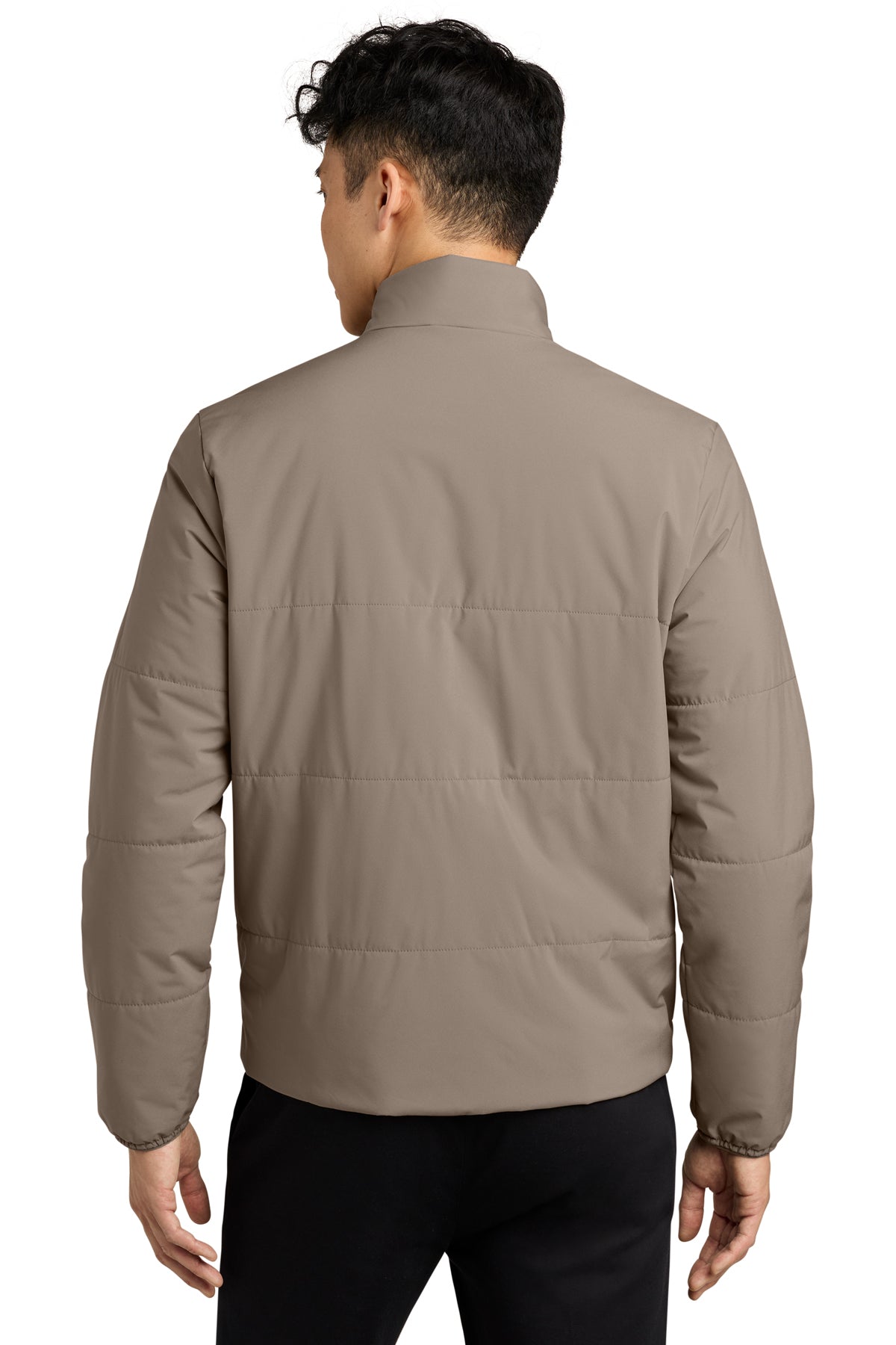 Mercer+Mettle Brookline Quilted Jacket in Warm Taupe, back on model