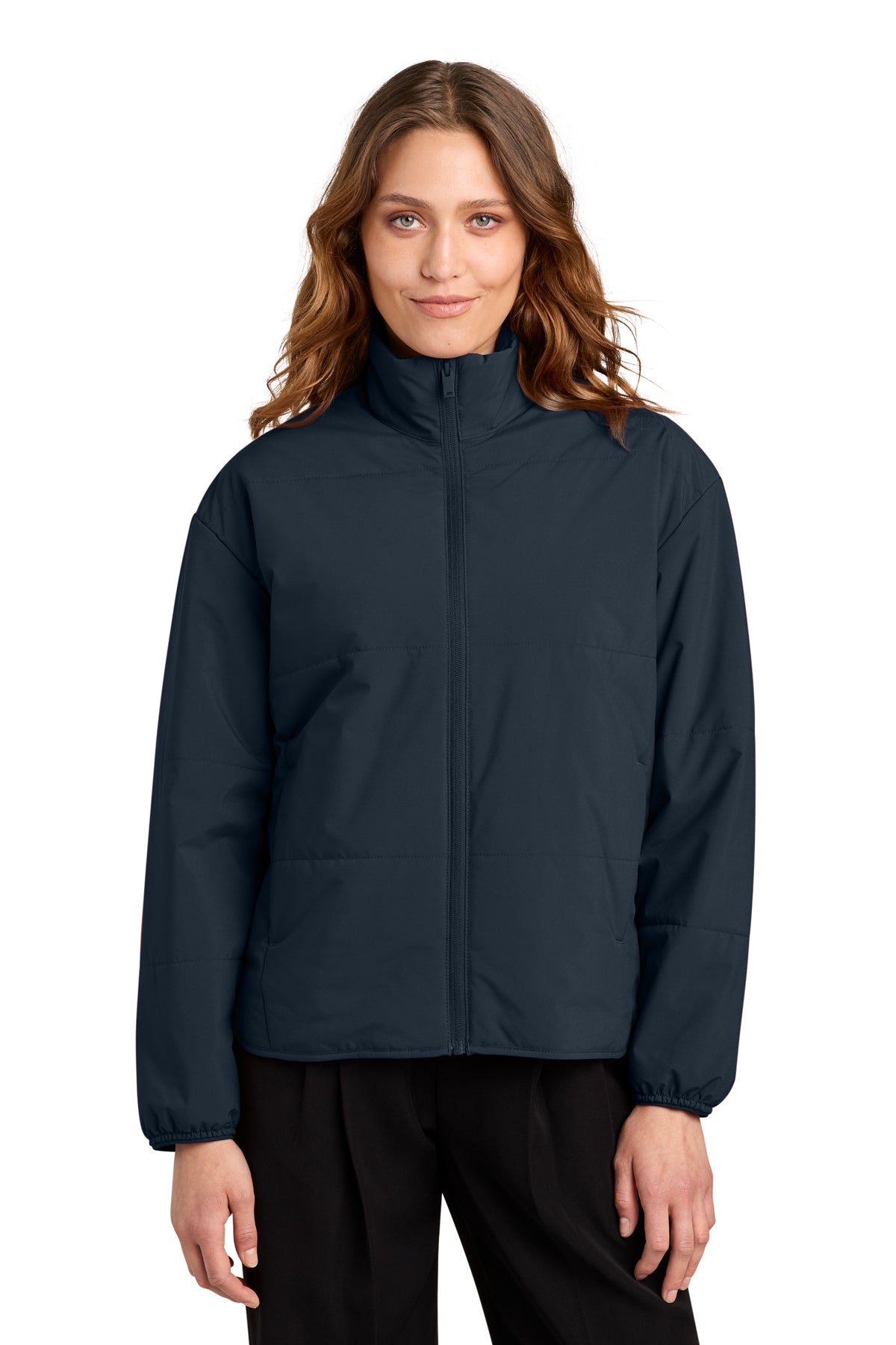 Mercer+Mettle Women’s Brookline Quilted Jacket in Night Navy, front on model