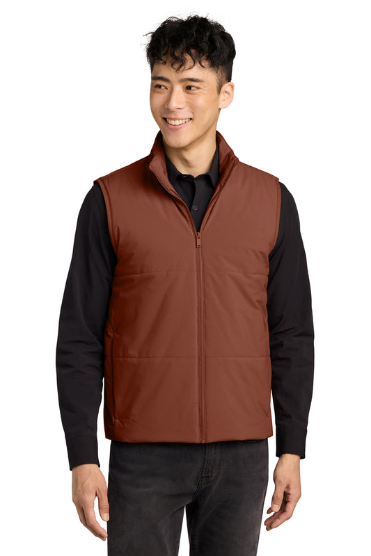 Mercer+Mettle Brookline Quilted Vest in Dark Sienna, front on model