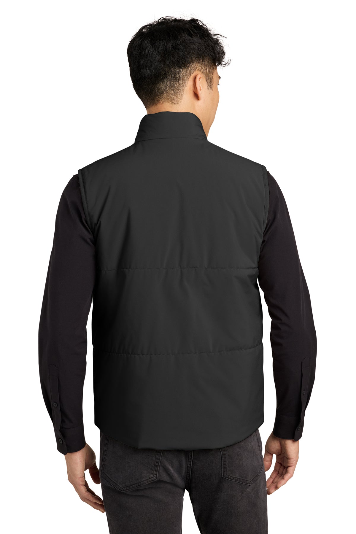 Mercer+Mettle Brookline Quilted Vest in Deep Black, back on model