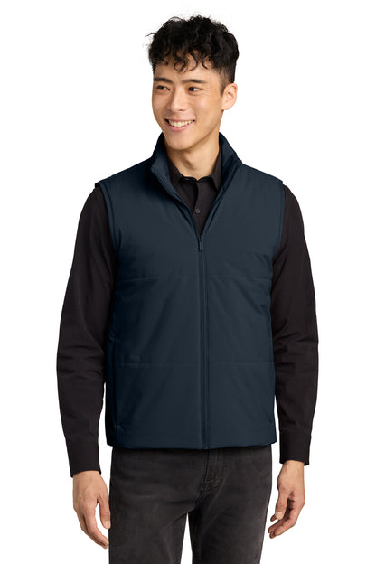 Mercer+Mettle Brookline Quilted Vest in Night Navy, front on model