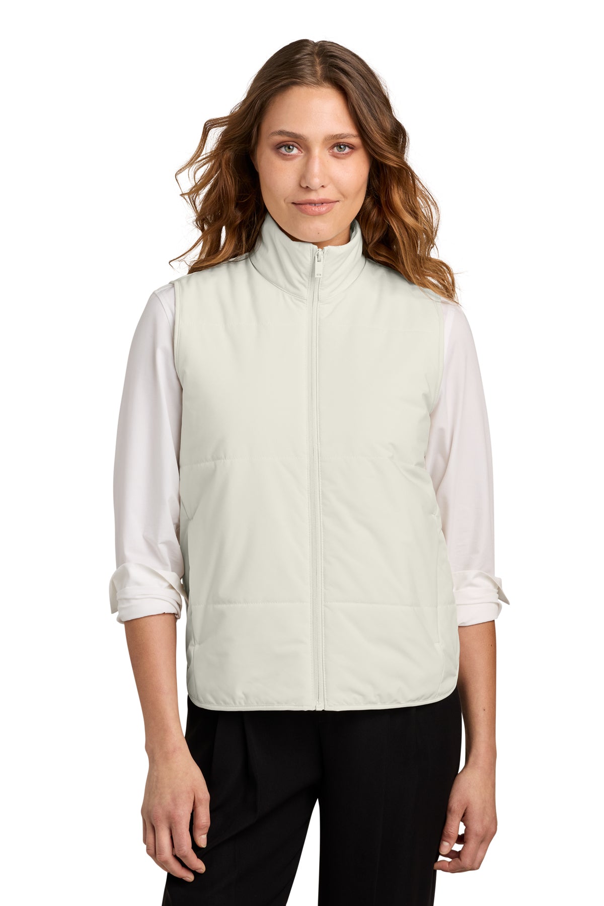 Mercer+Mettle Women’s Brookline Quilted Vest in Birch, front on model