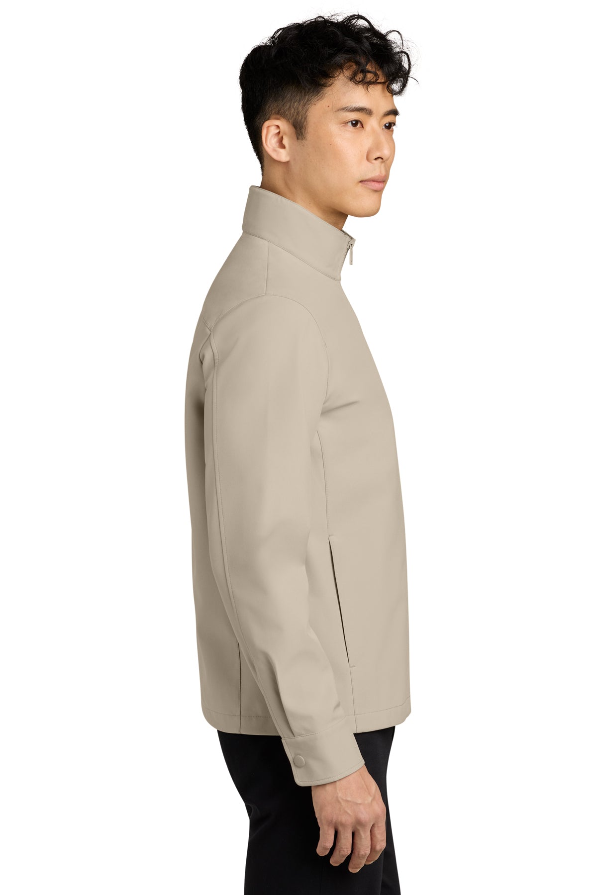 Mercer+Mettle Comfort Soft Shell Jacket in Almond, side on model