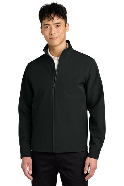 Mercer+Mettle Comfort Soft Shell Jacket in Deep Black, front on model