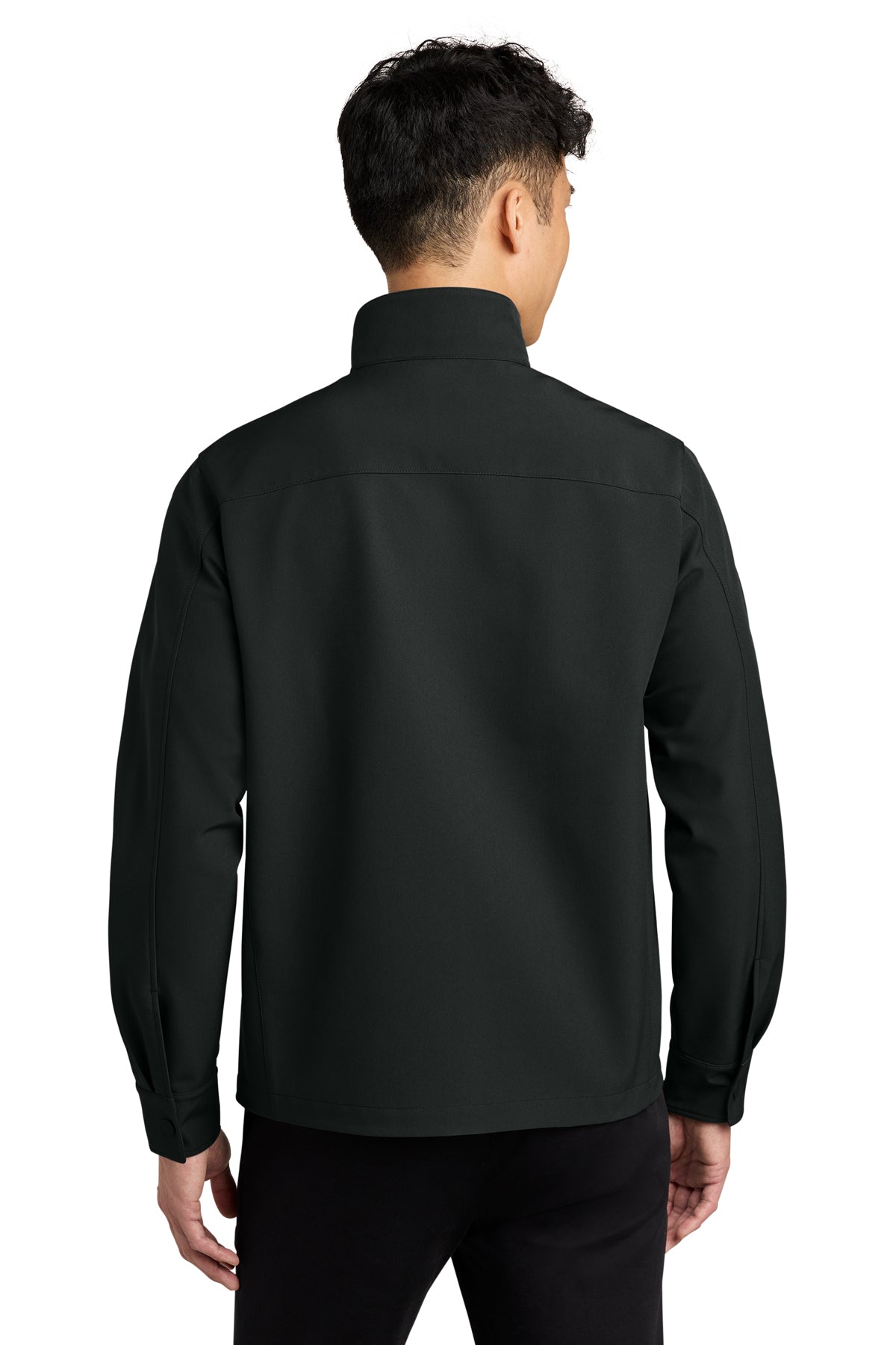 Mercer+Mettle Comfort Soft Shell Jacket in Deep Black, back on model