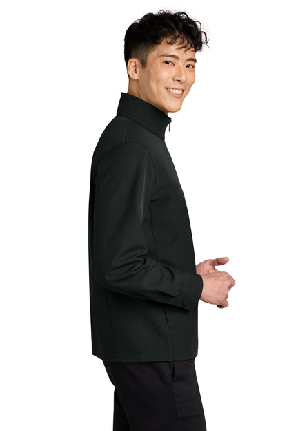 Mercer+Mettle Comfort Soft Shell Jacket in Deep Black, side on model