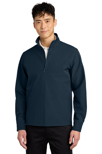 Mercer+Mettle Comfort Soft Shell Jacket in Night Navy, front on model