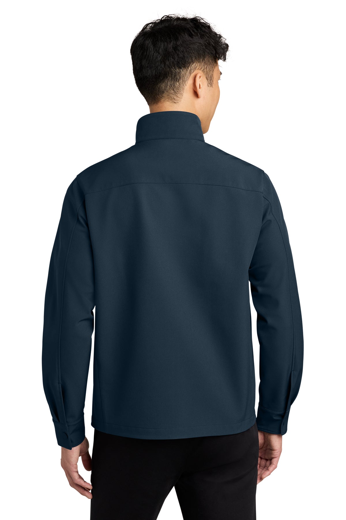 Mercer+Mettle Comfort Soft Shell Jacket in Night Navy, back on model