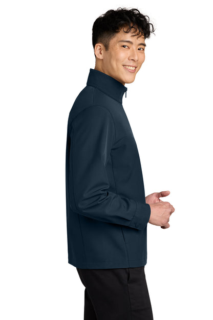 Mercer+Mettle Comfort Soft Shell Jacket in Night Navy, side on model