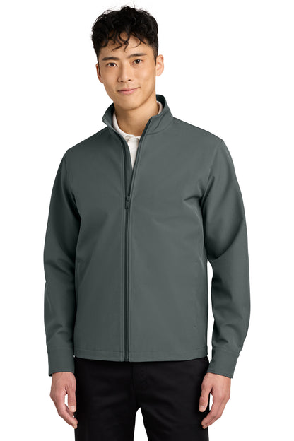 Mercer+Mettle Comfort Soft Shell Jacket in Storm Grey, front on model