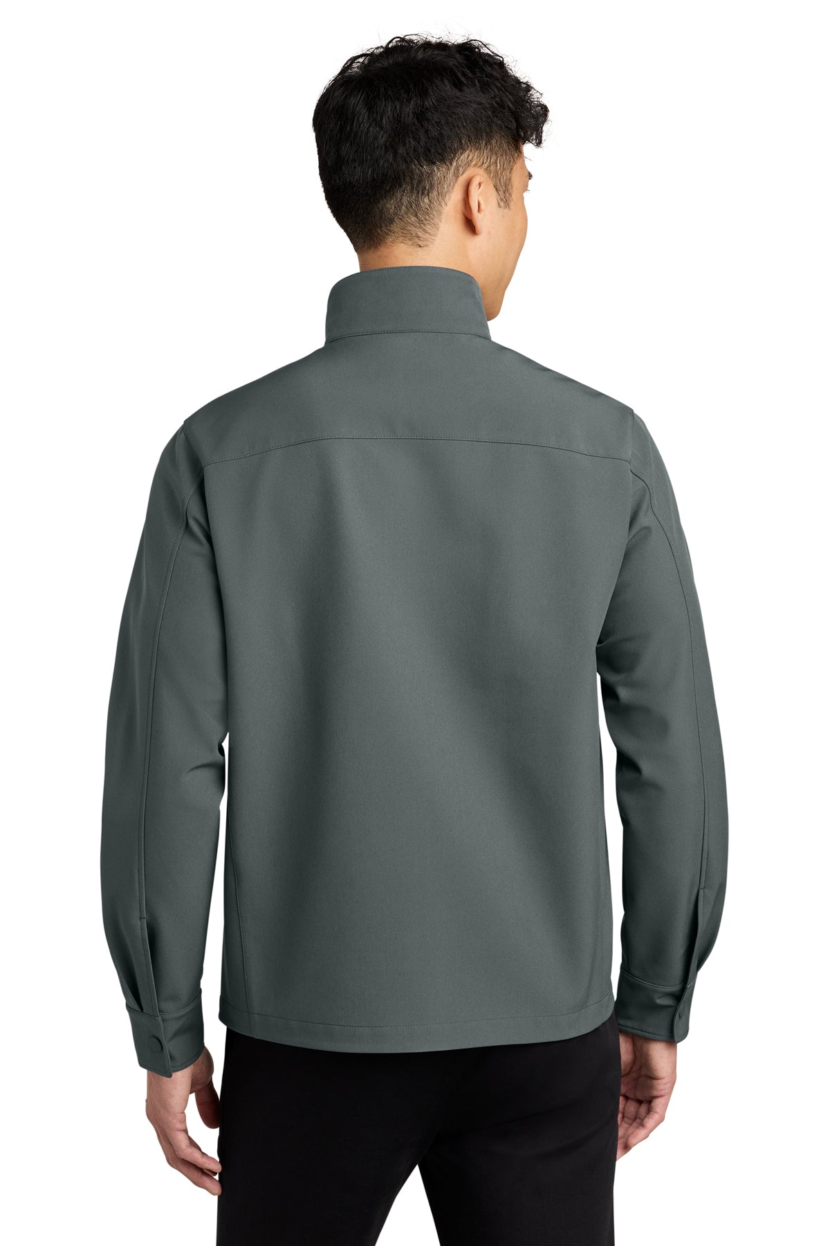 Mercer+Mettle Comfort Soft Shell Jacket in Storm Grey, back on model