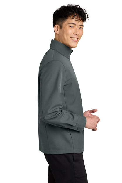 Mercer+Mettle Comfort Soft Shell Jacket in Storm Grey, side on model