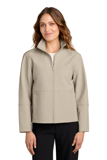 Mercer+Mettle Women’s Comfort Soft Shell Jacket in Almond, front on model