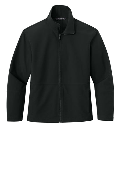Mercer+Mettle Women’s Comfort Soft Shell Jacket in Deep Black, front flat