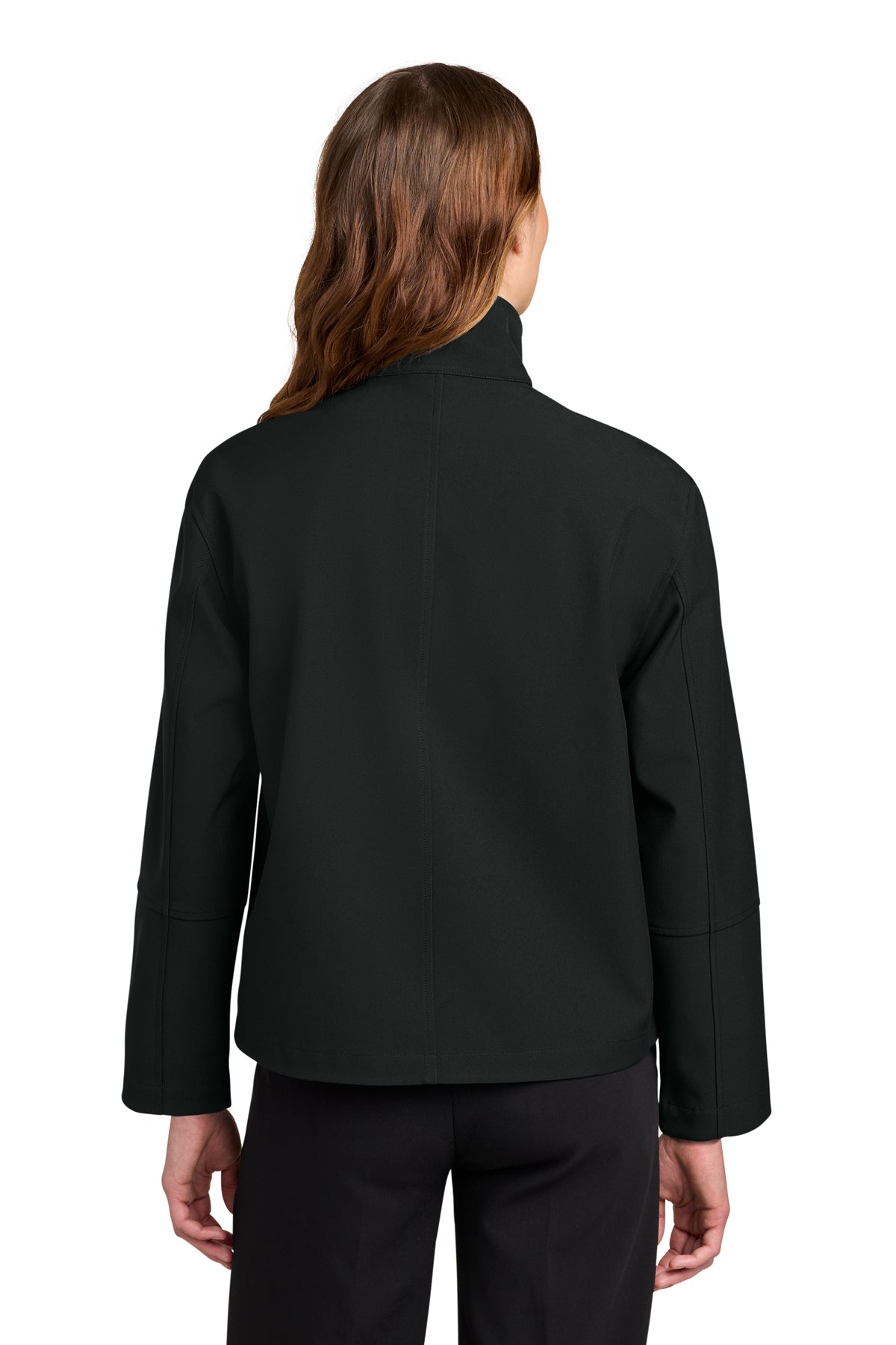 Mercer+Mettle Women’s Comfort Soft Shell Jacket in Deep Black, back on model