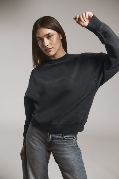 Stanley/Stella Unisex Easer Vintage Crewneck Sweatshirt in G. Dyed Misty Grey, view on model
