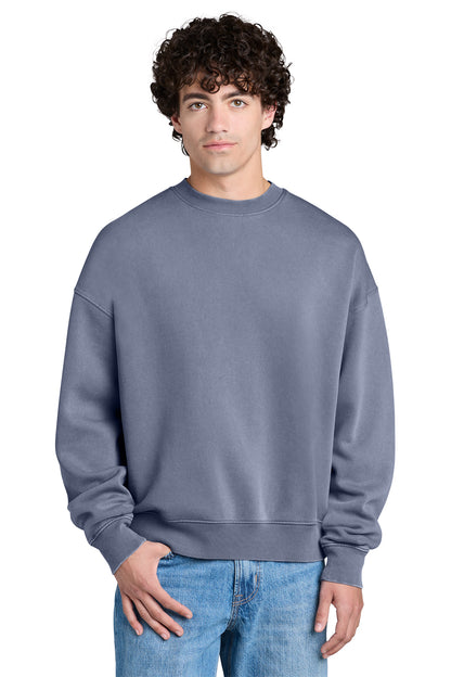 Stanley/Stella Unisex Easer Vintage Crewneck Sweatshirt in G. Dyed Blue Grey, front on model