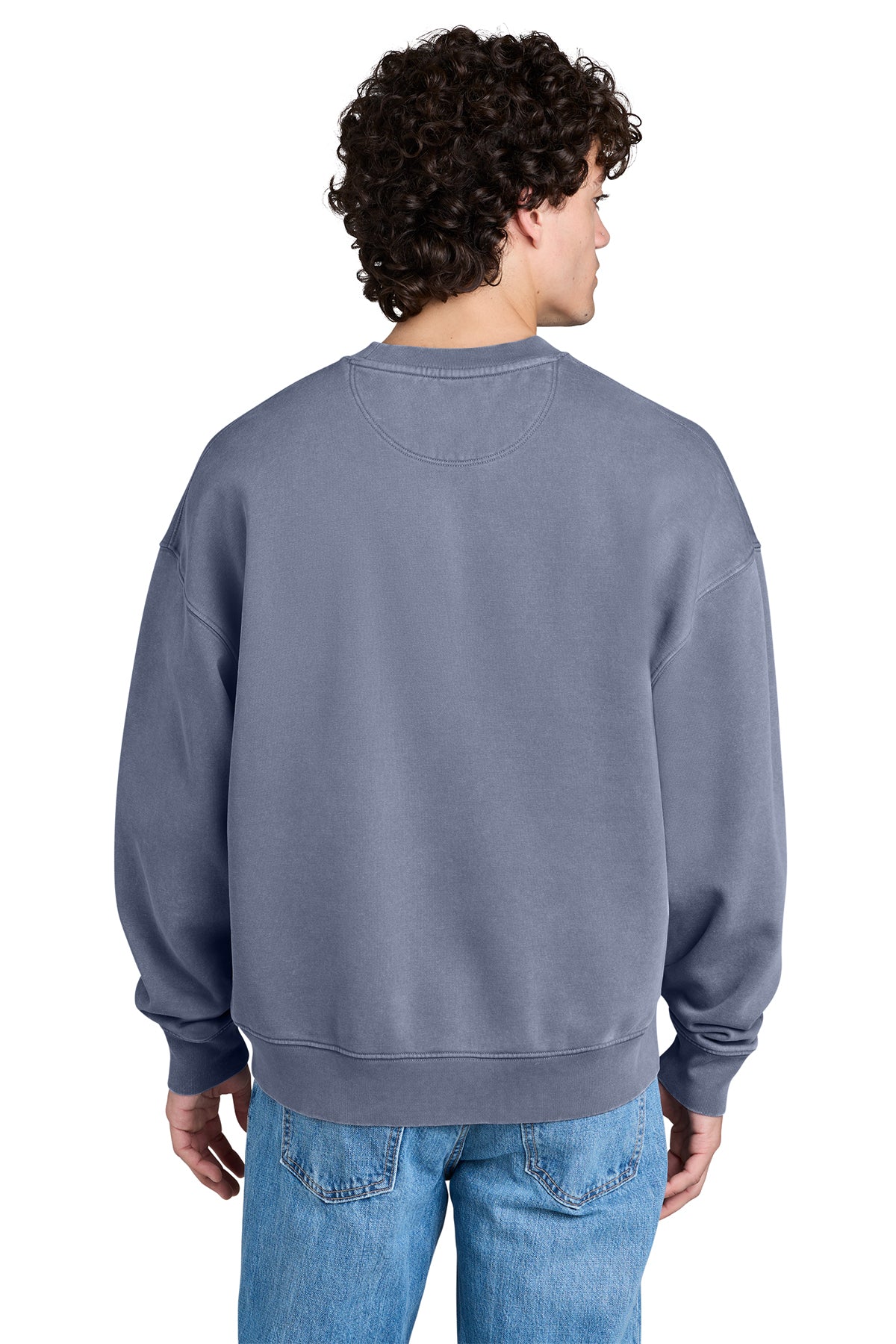 Stanley/Stella Unisex Easer Vintage Crewneck Sweatshirt in G. Dyed Blue Grey, back on model