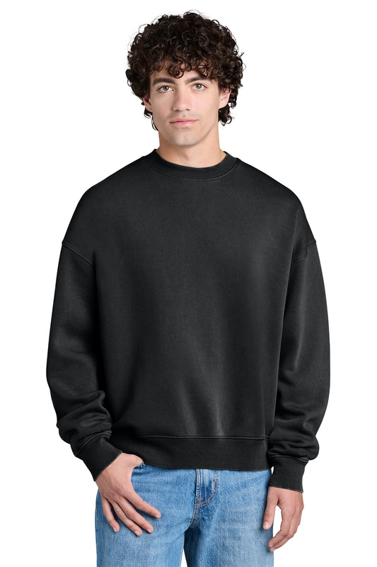 Stanley/Stella Unisex Easer Vintage Crewneck Sweatshirt in G. Dyed Black Rock, front on model