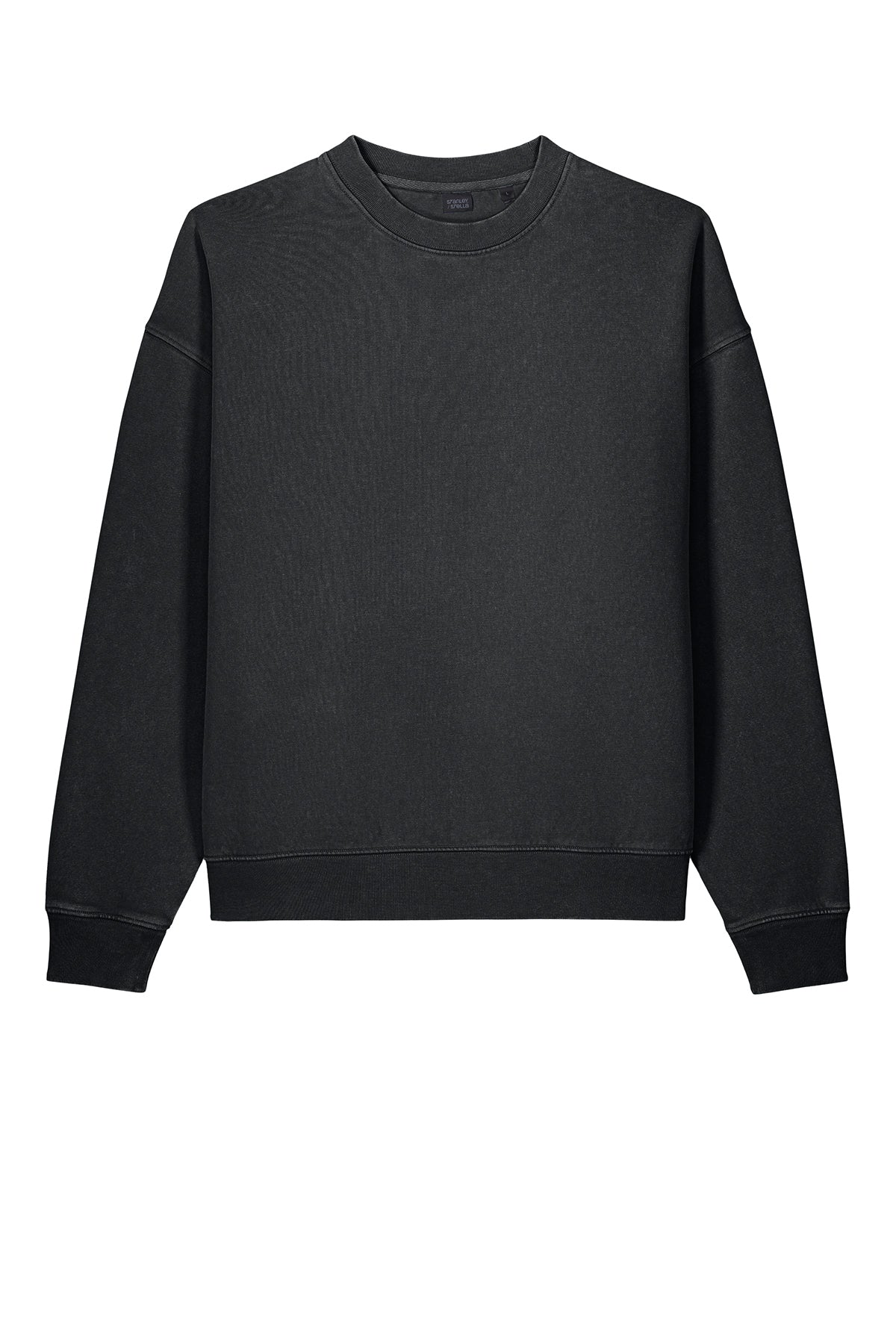 Stanley/Stella Unisex Easer Vintage Crewneck Sweatshirt in G. Dyed Black Rock, front flat