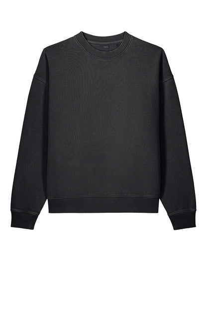 Stanley/Stella Unisex Easer Vintage Crewneck Sweatshirt in G. Dyed Black Rock, front flat
