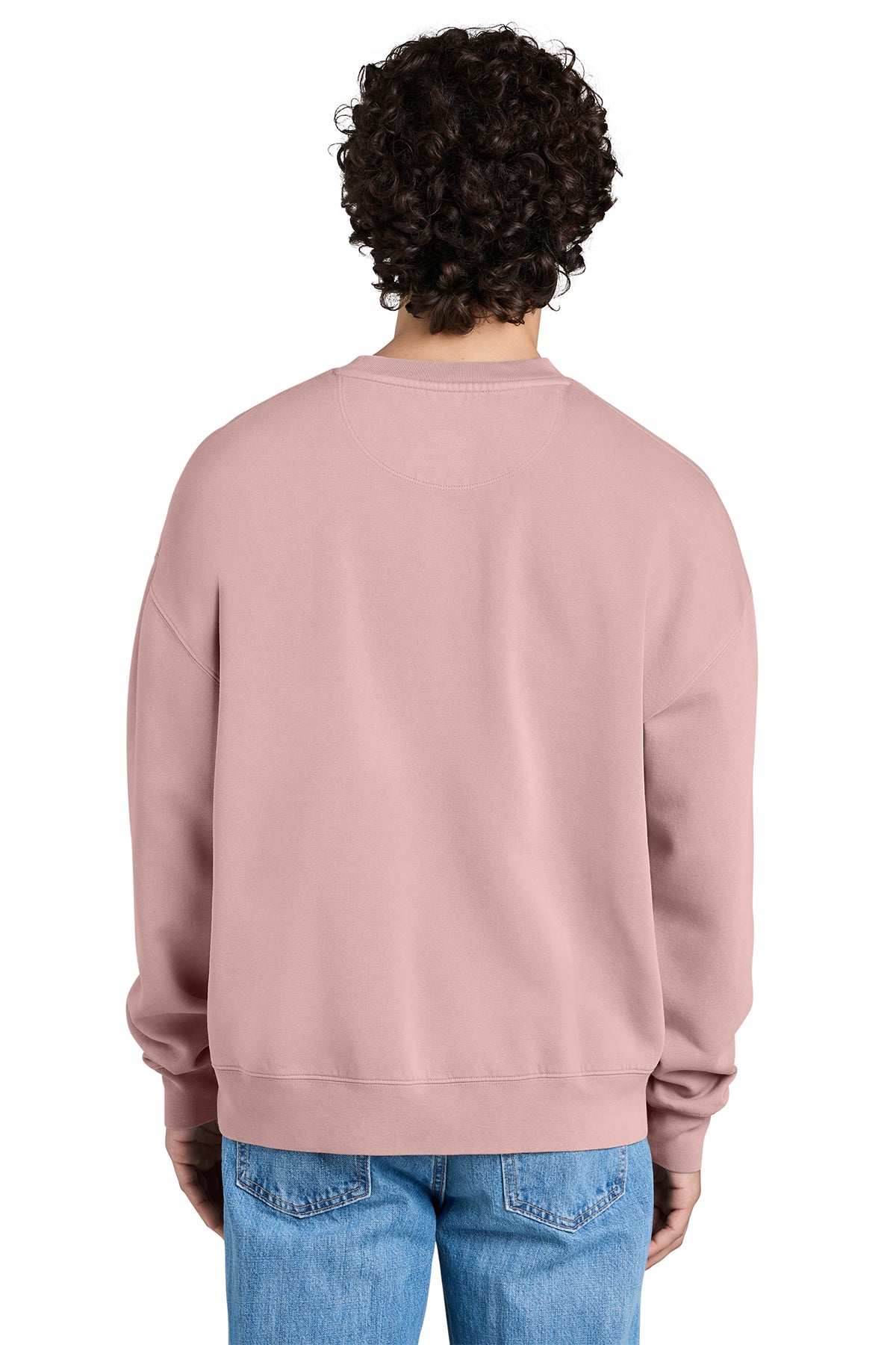 Stanley/Stella Unisex Easer Vintage Crewneck Sweatshirt in G. Dyed Blush, back on model