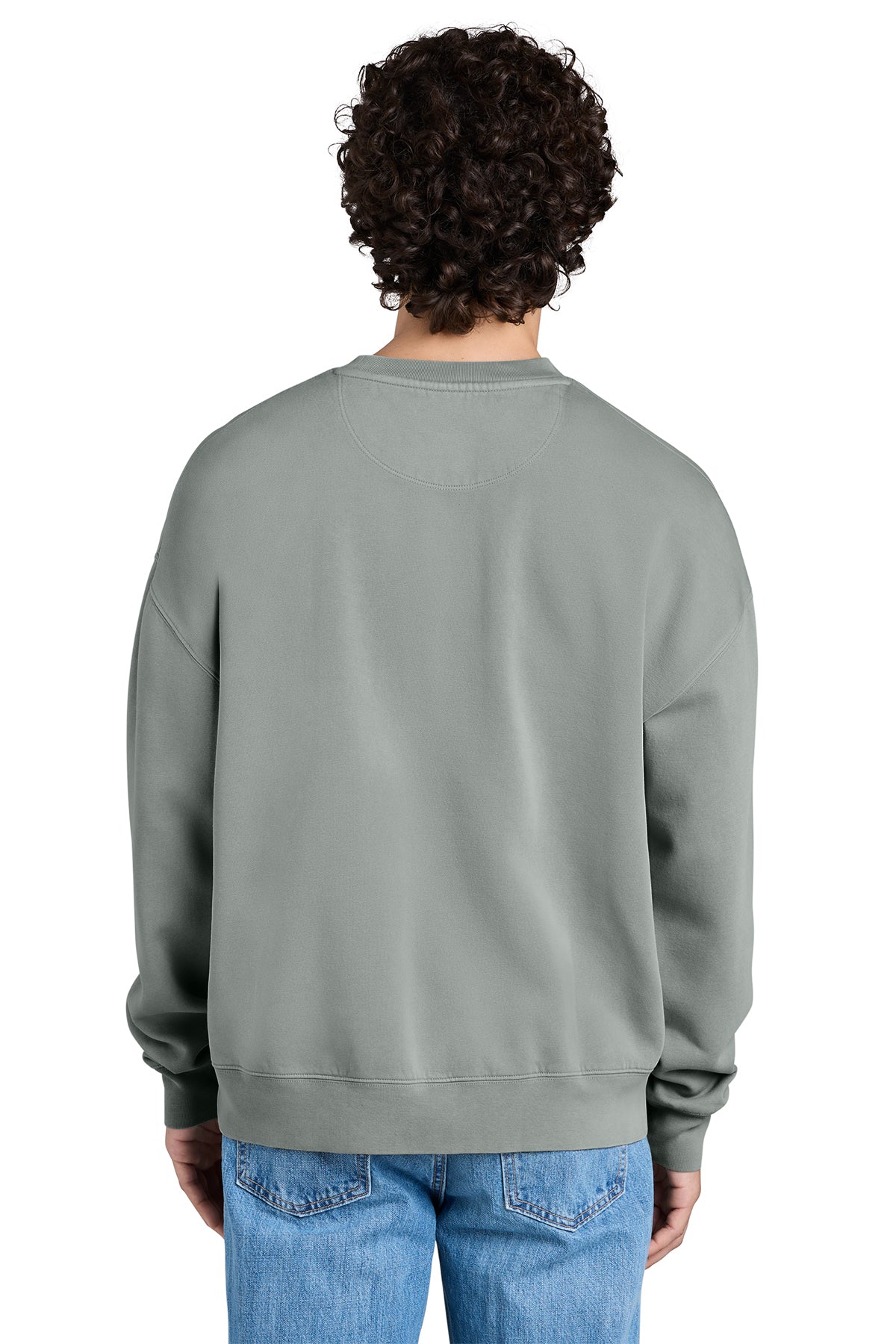 Stanley/Stella Unisex Easer Vintage Crewneck Sweatshirt in G. Dyed Misty Grey, back on model