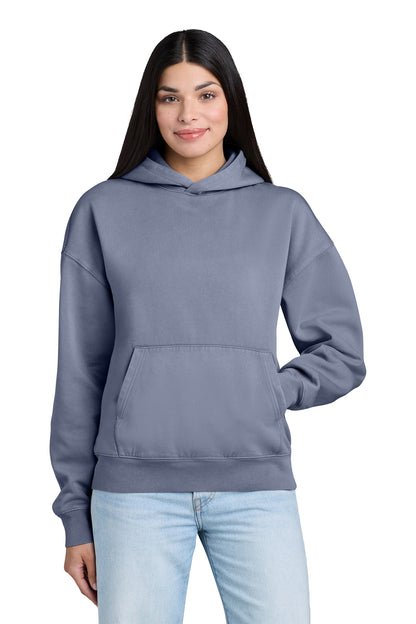 Stanley/Stella Unisex Chaser Vintage Hooded Sweatshirt in G. Dyed Blue Grey, front on model