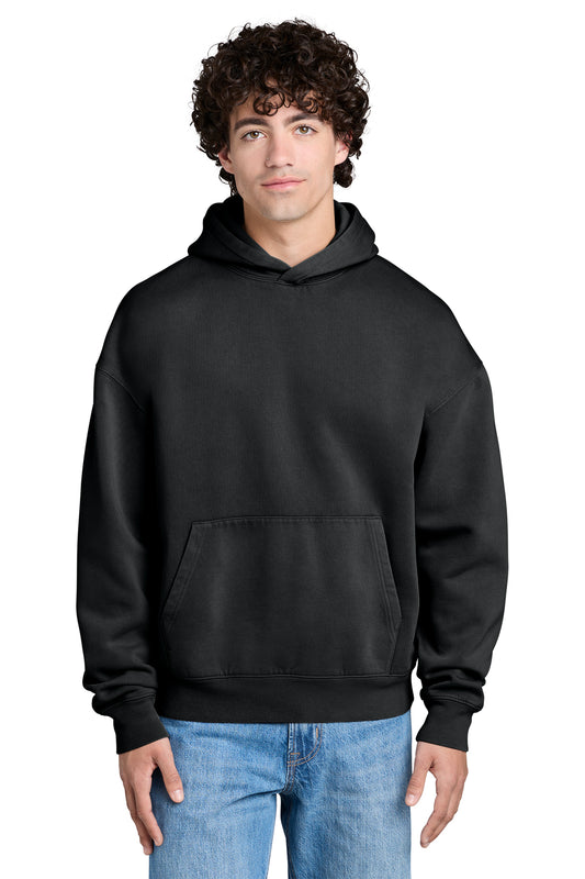 Stanley/Stella Unisex Chaser Vintage Hooded Sweatshirt in G. Dyed Black Rock, front on model