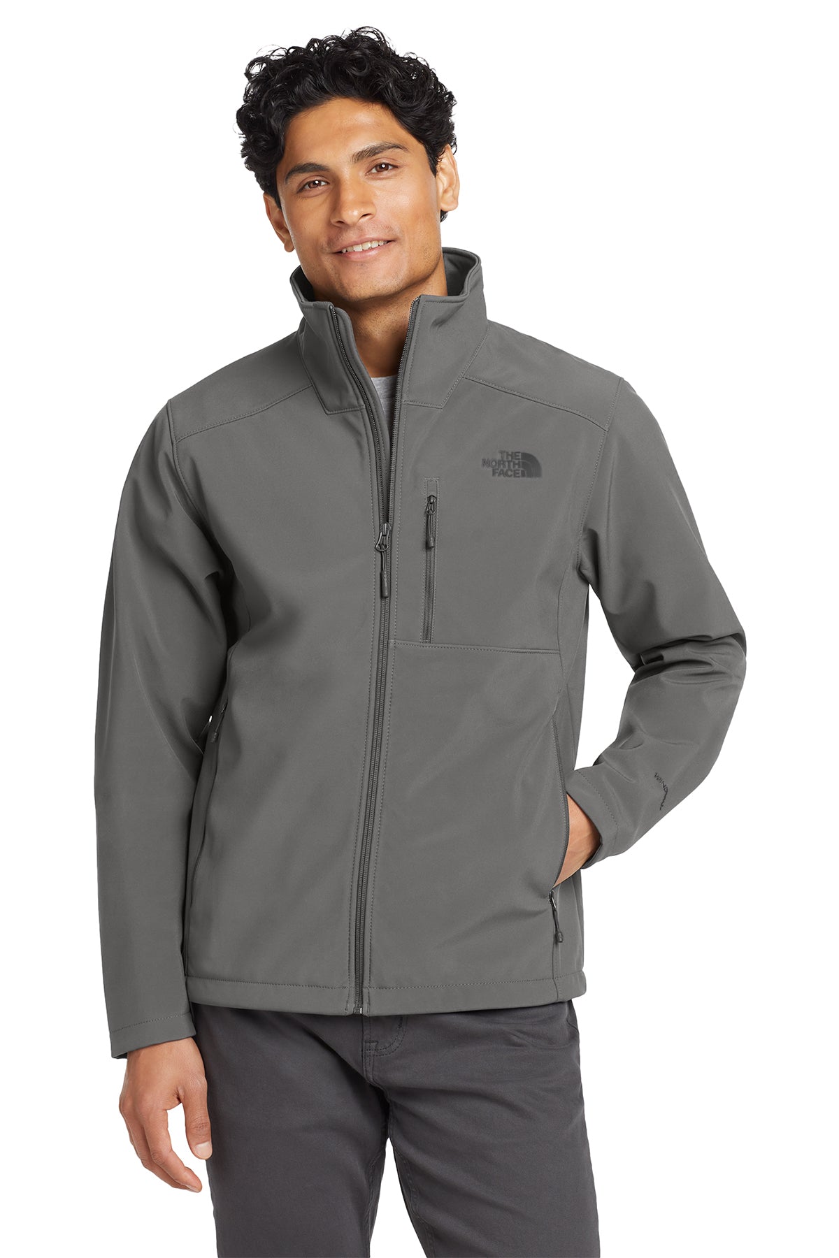 The North Face Apex Barrier Soft Shell Jacket in Asphalt Grey, front on model