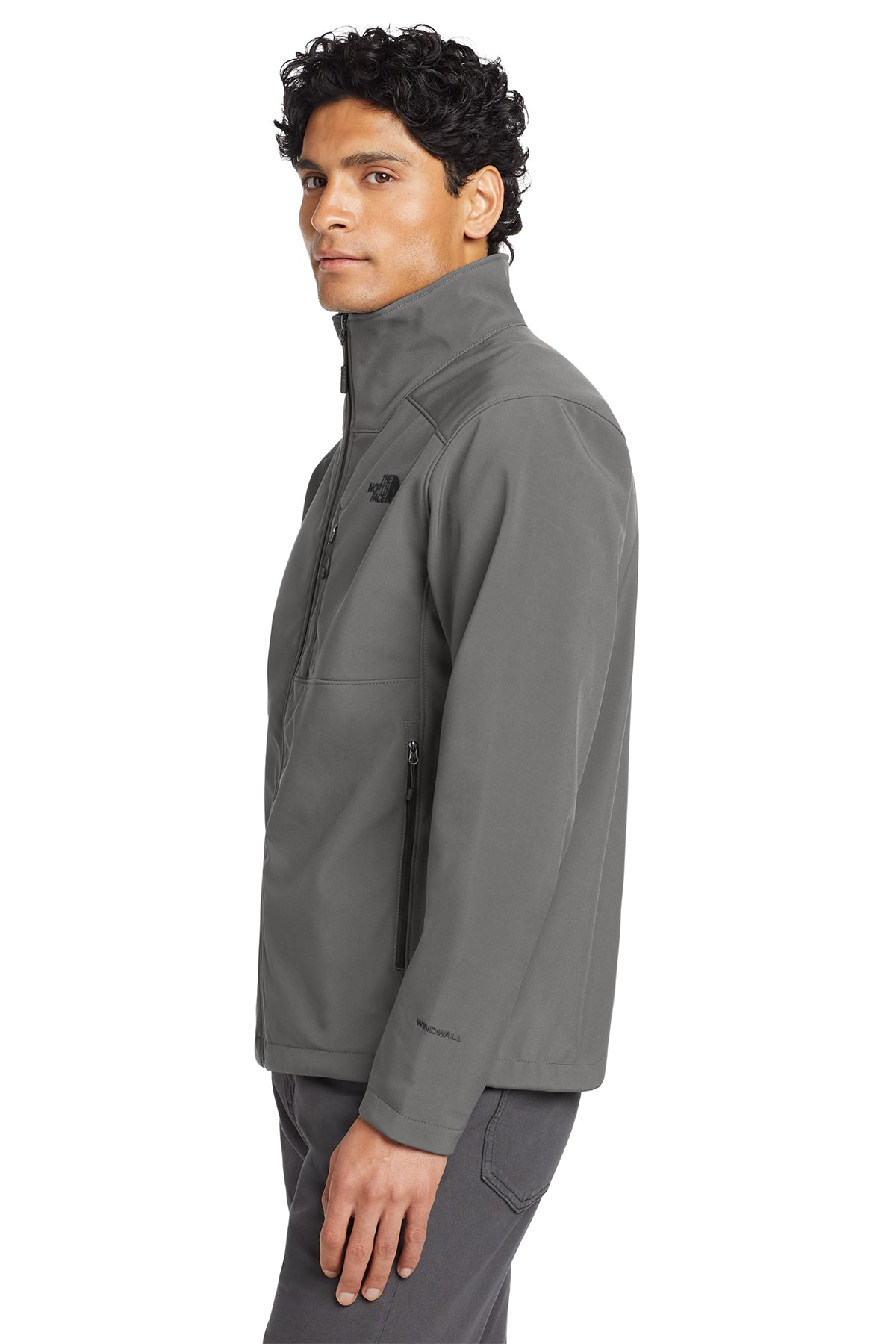 The North Face Apex Barrier Soft Shell Jacket in Asphalt Grey, side on model