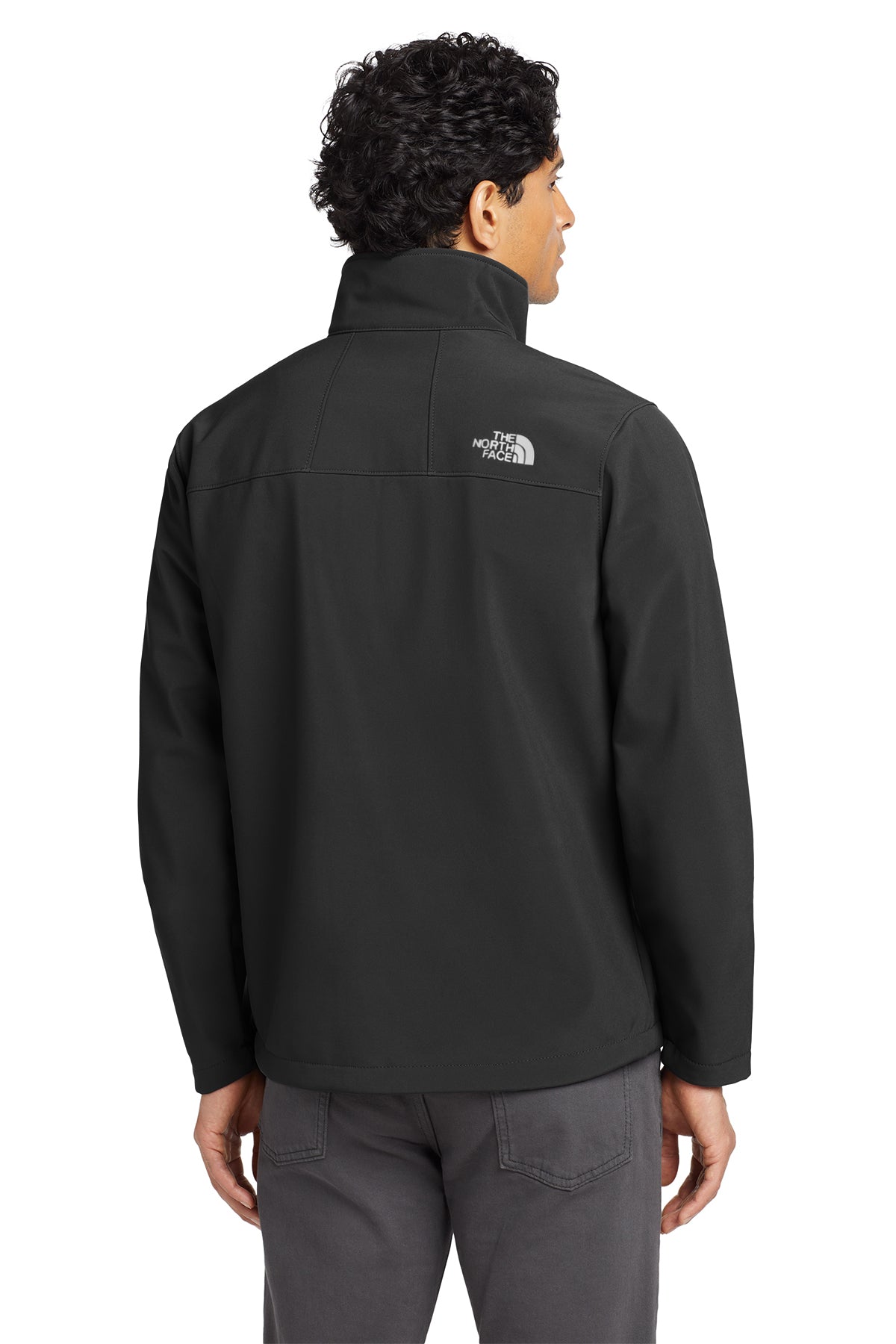 The North Face Apex Barrier Soft Shell Jacket in TNF Black, back on model