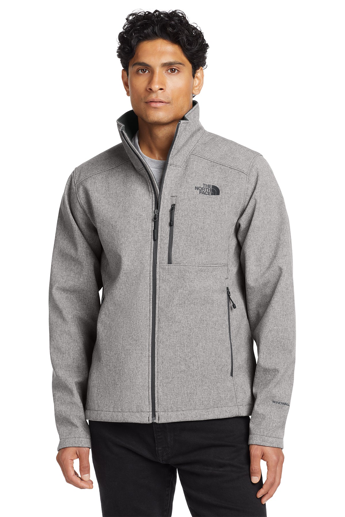 The North Face Apex Barrier Soft Shell Jacket in TNF Medium Grey Heather, front on model