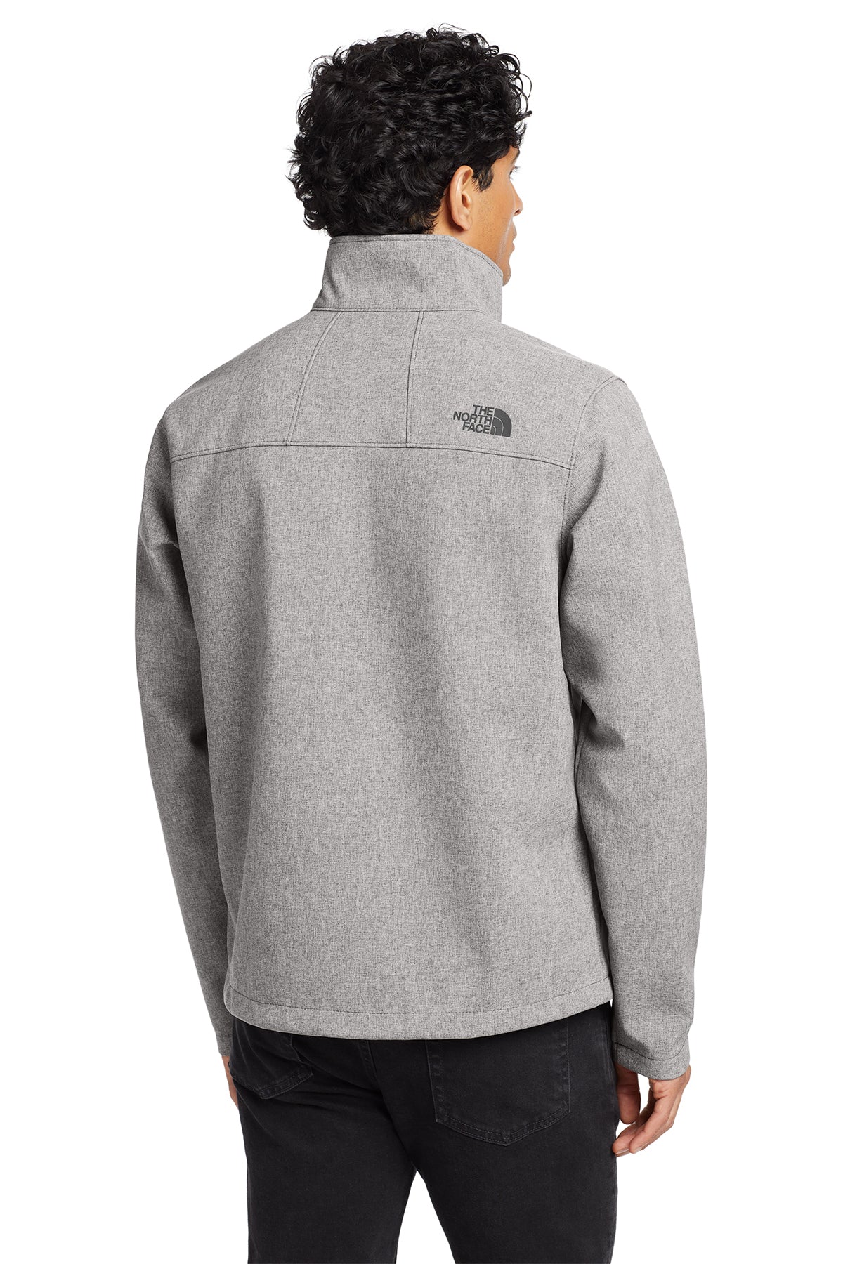 The North Face Apex Barrier Soft Shell Jacket in TNF Medium Grey Heather, back on model