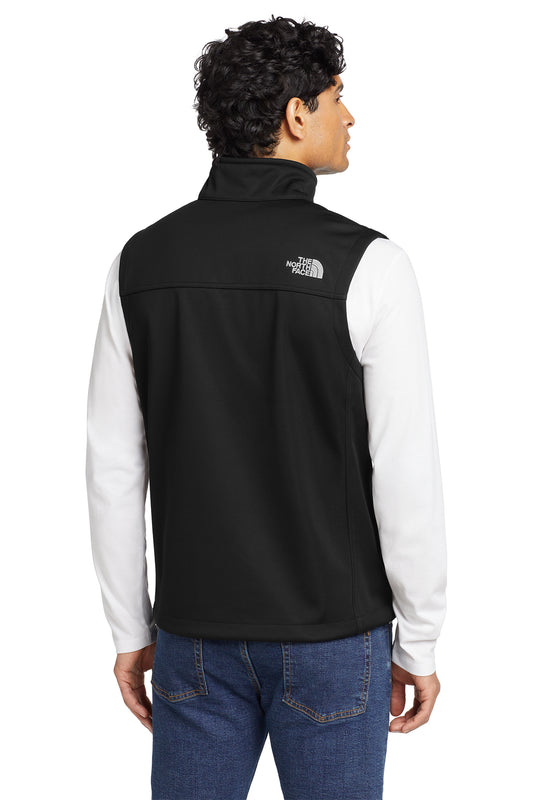 The North Face Ridgewall Soft Shell Vest in TNF Black, back on model