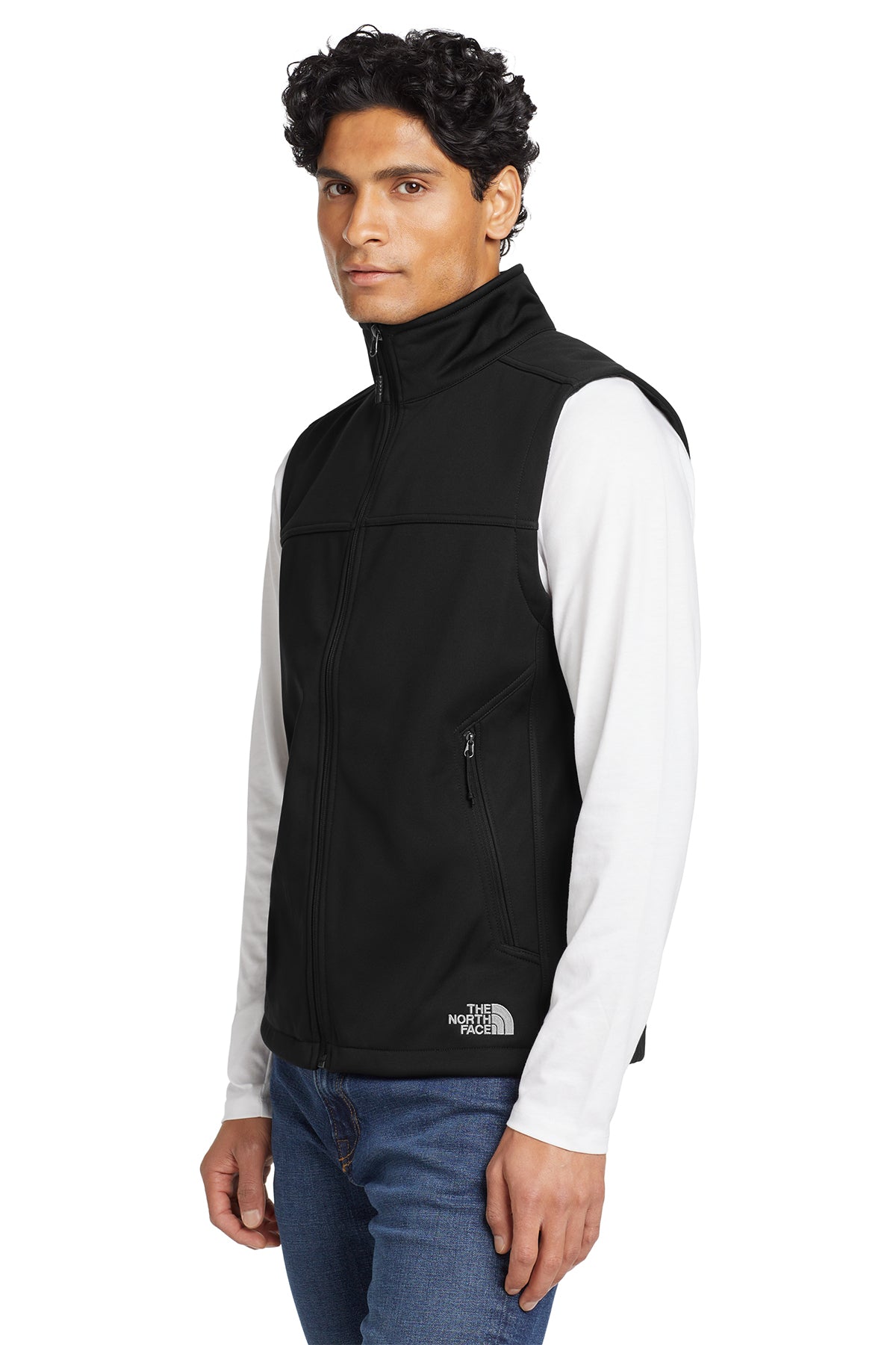 The North Face Ridgewall Soft Shell Vest in TNF Black, side on model