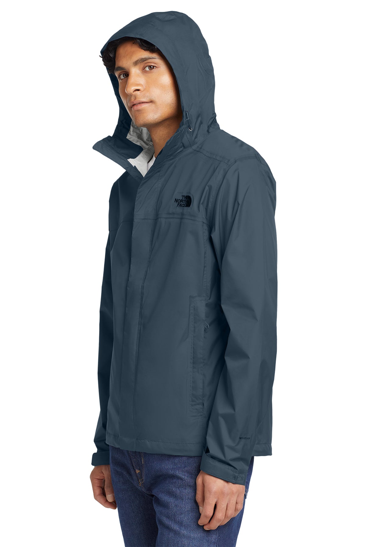 The North Face DryVent Rain Jacket in Shady Blue, view on model