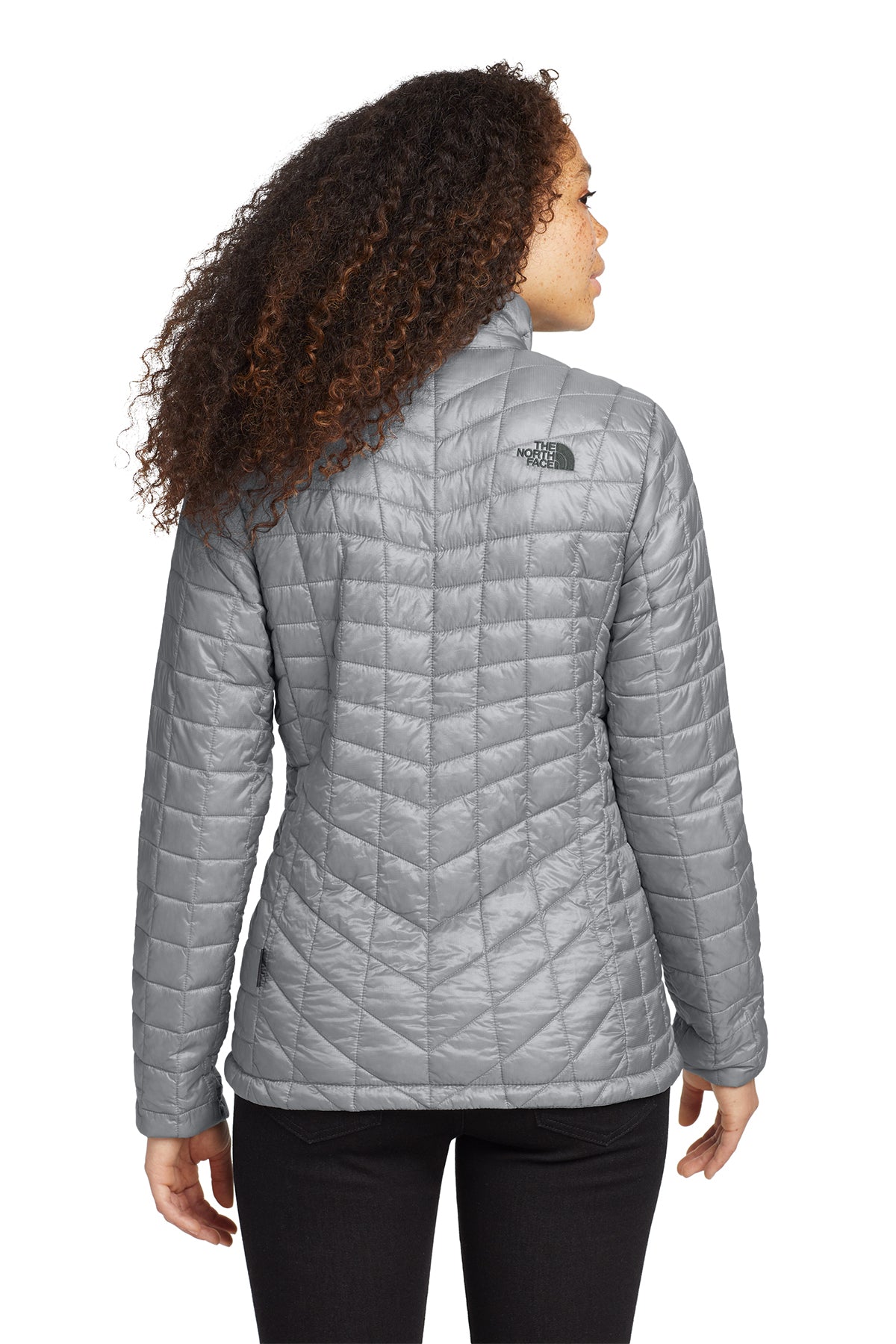 The North Face Women's ThermoBall Trekker Jacket in Mid Grey, back on model