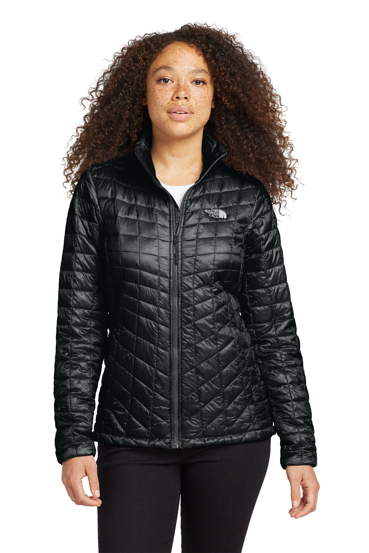 The North Face Women's ThermoBall Trekker Jacket in TNF Black, front on model