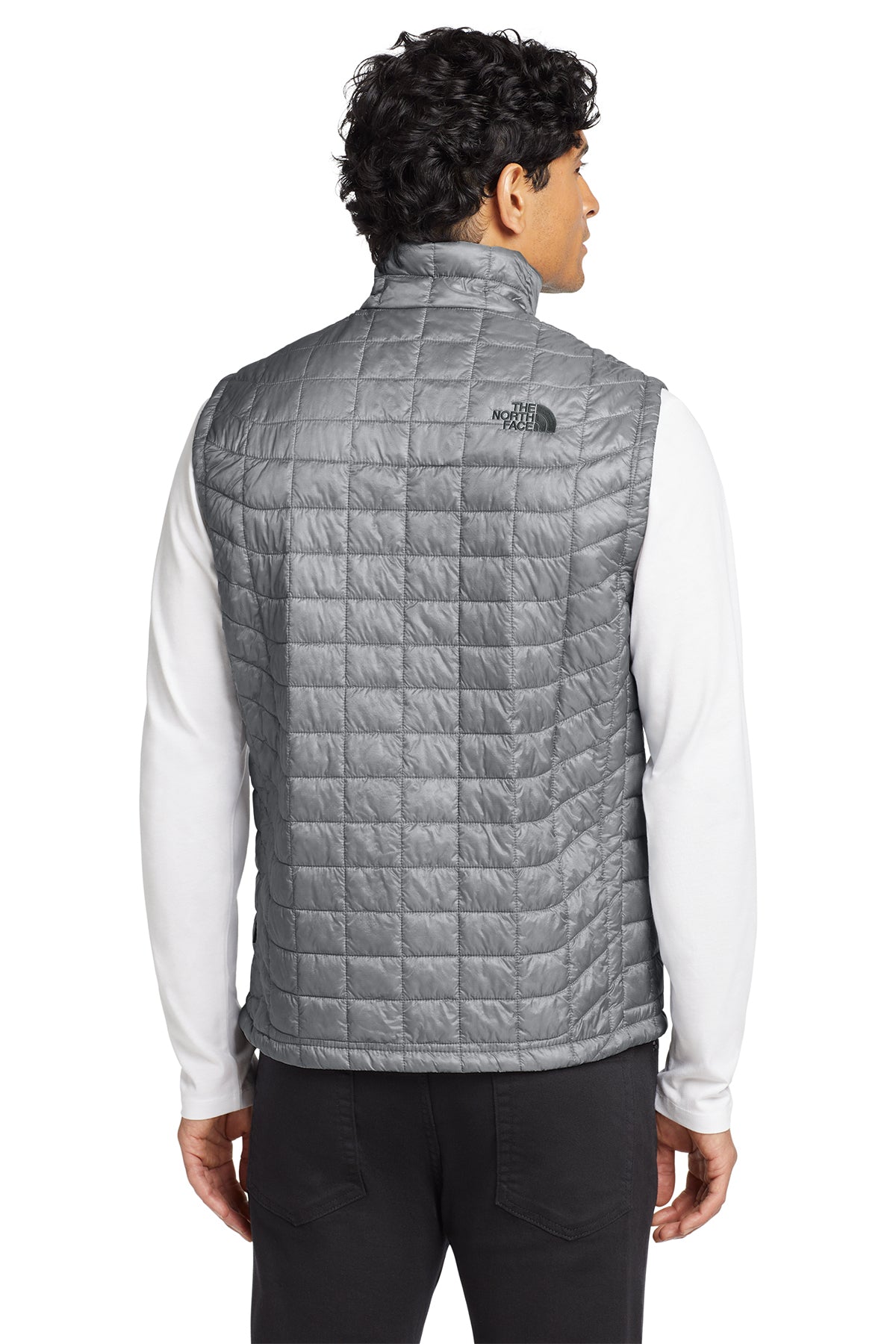 The North Face ThermoBall Trekker Vest in Mid Grey, back on model