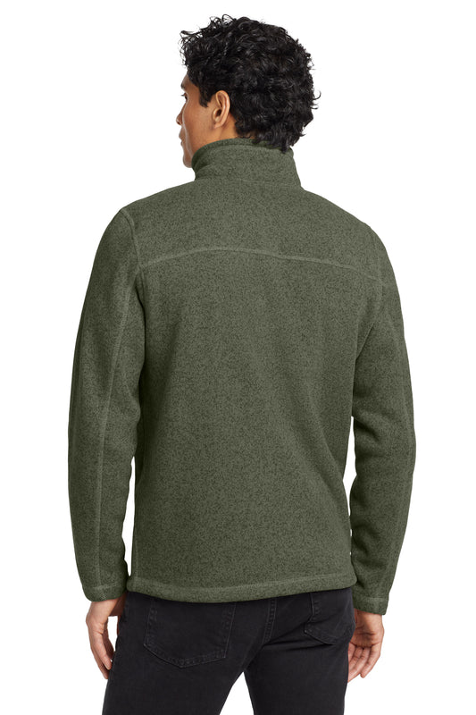 The North Face Sweater Fleece Jacket in New Taupe Green Heather, back on model