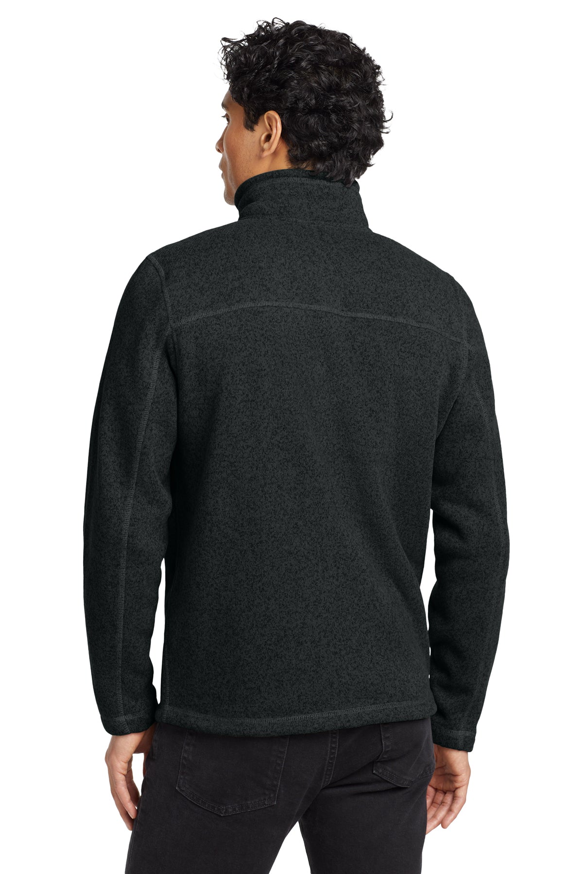 The North Face Sweater Fleece Jacket in TNF Black Heather, back on model